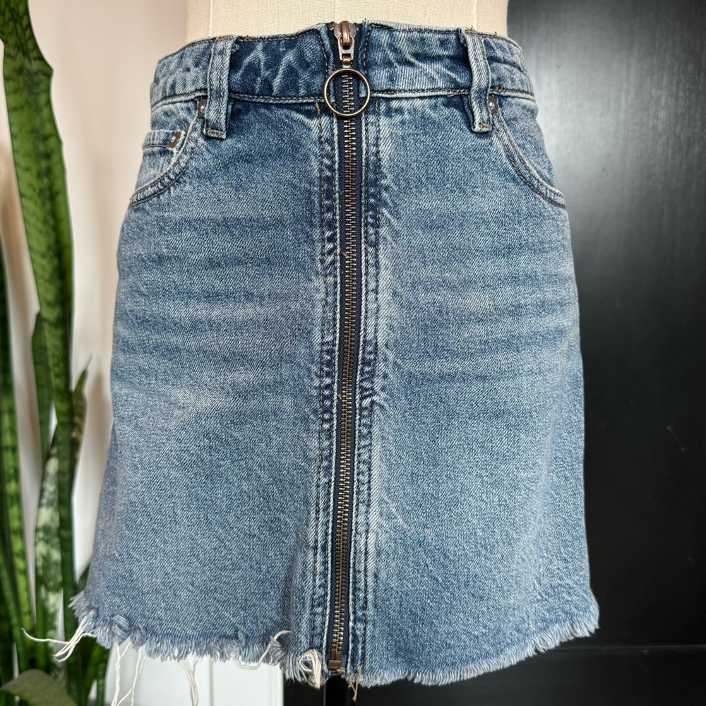 Free People Denim Mini Skirt with Front Zip